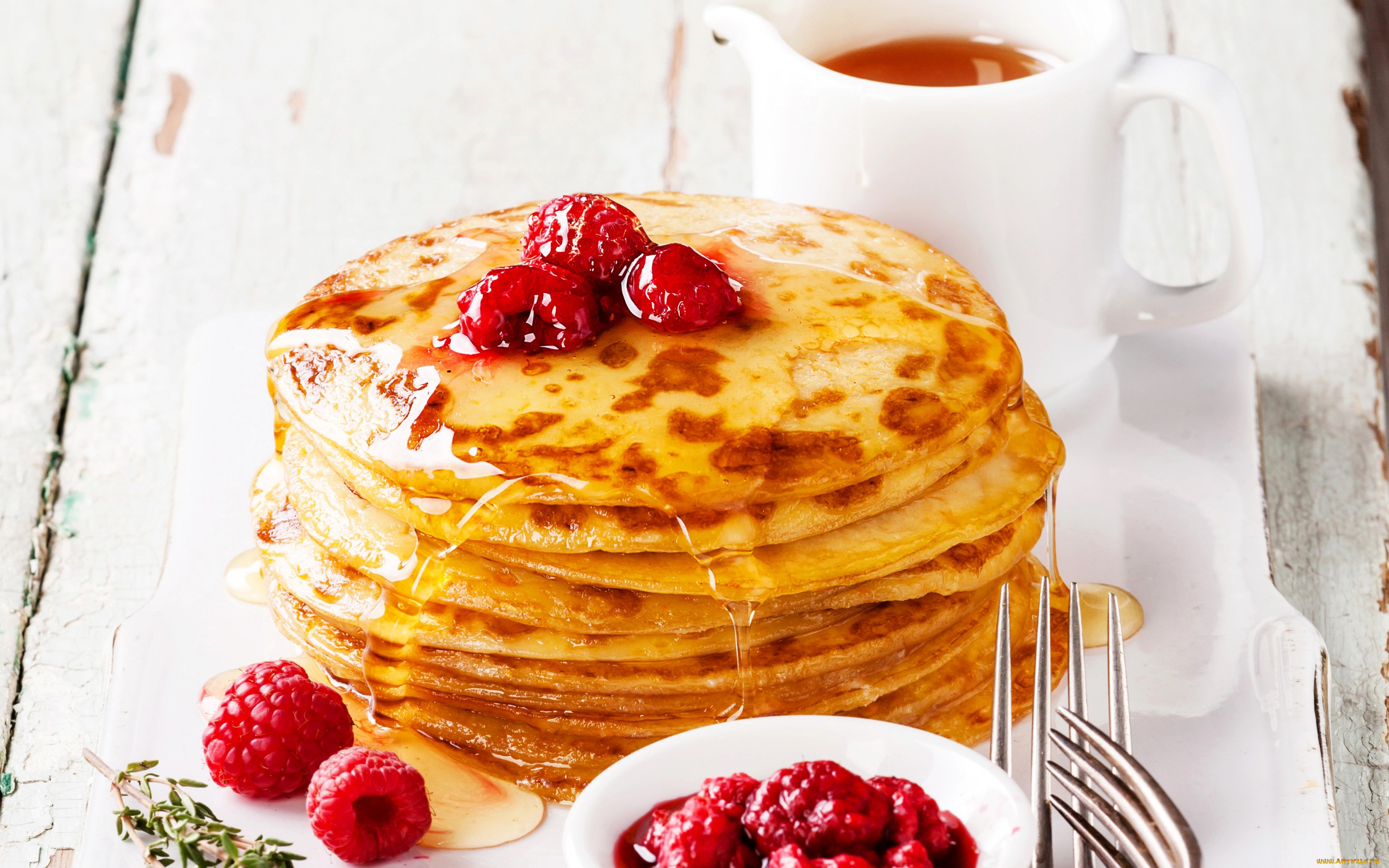 , ,  , pancake, raspberry, jam, tea, , , , 